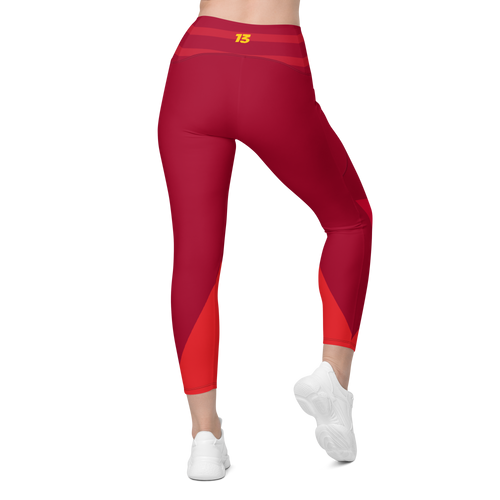 Full back view of Crimson Ride leggings displaying the reinforced high-rise waistband and durable technical seaming.