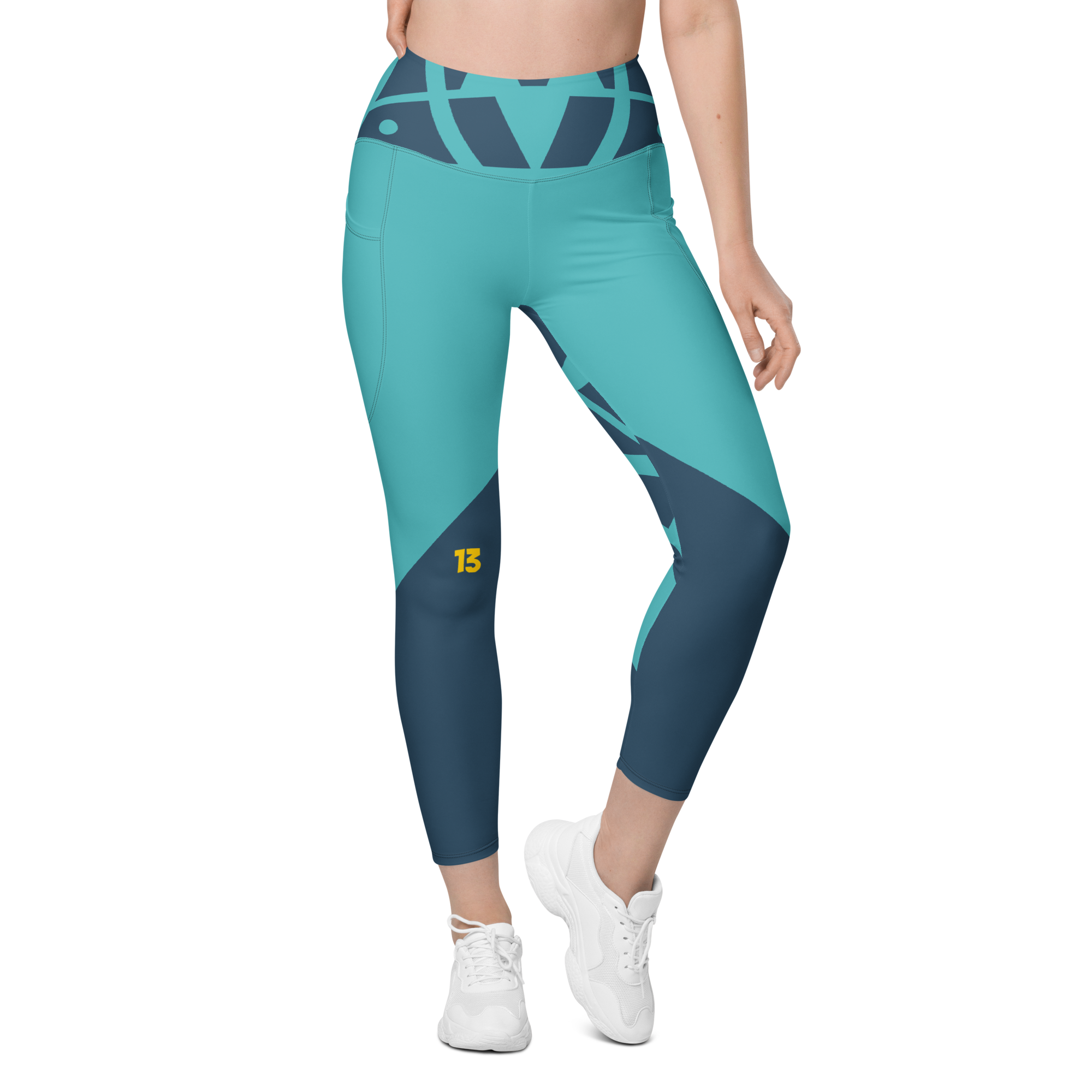 Persistent 13 Electric Reef Pocket Leggings - Front view showing high-waist silhouette and vibrant reef-inspired technical print.