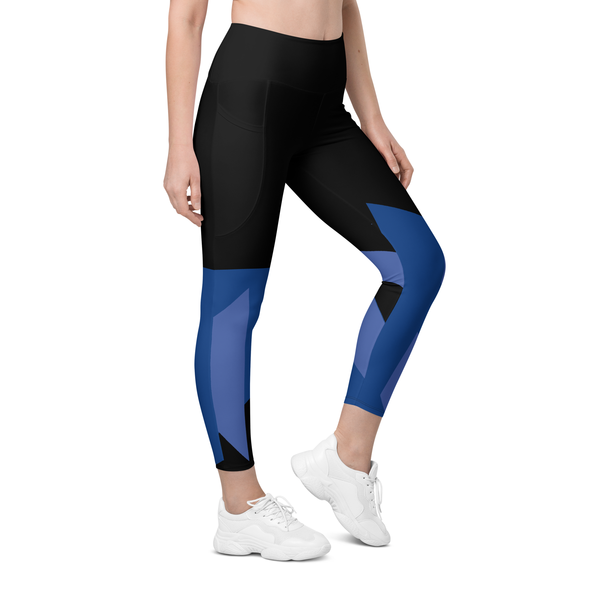 Right side front profile of Fragmented  Blue leggings highlighting the integrated utility pocket and signature '13' hallmark branding.