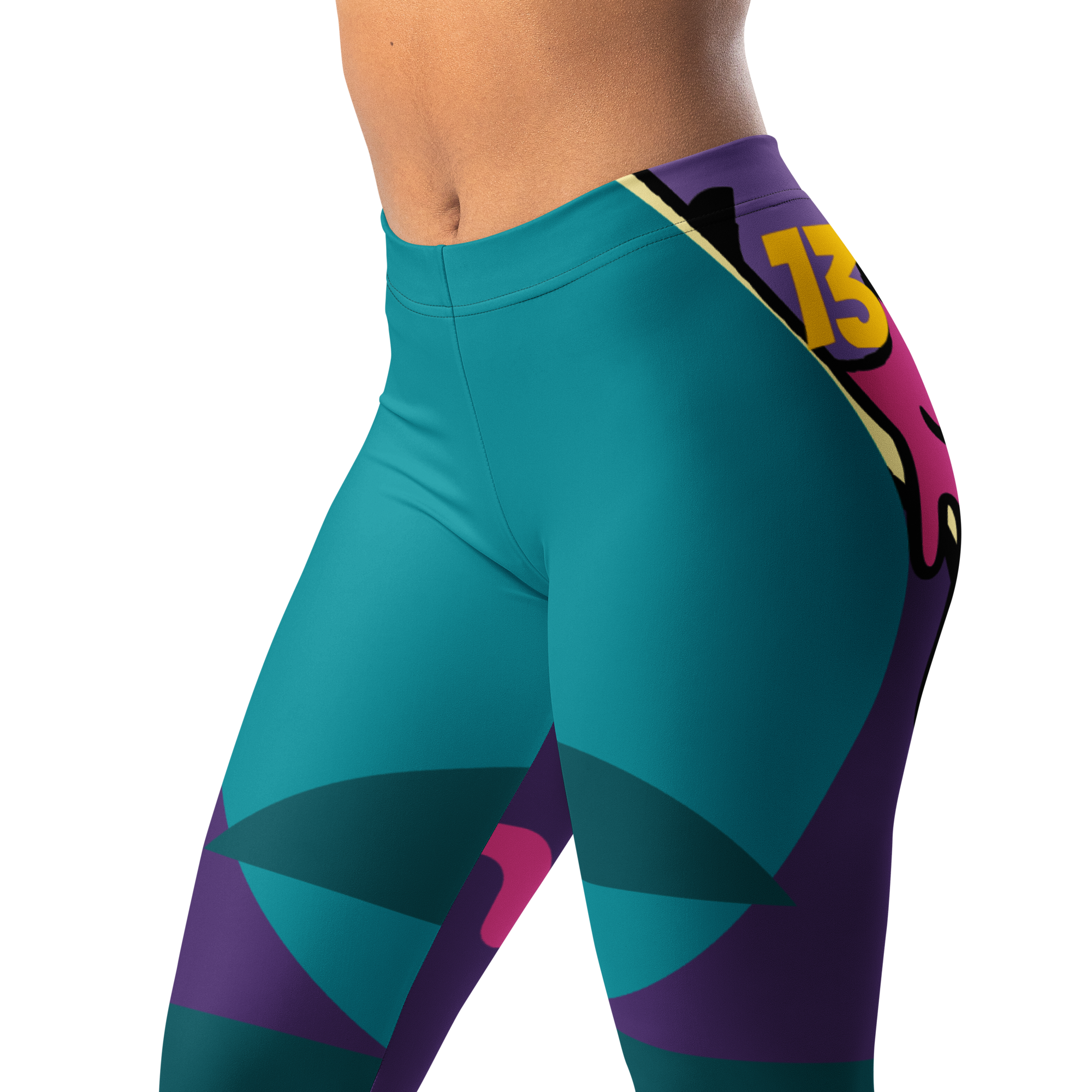 Detailed view of the custom-engineered Graffiti Glitch motif by Persistent Design on moisture-wicking recycled microfiber.