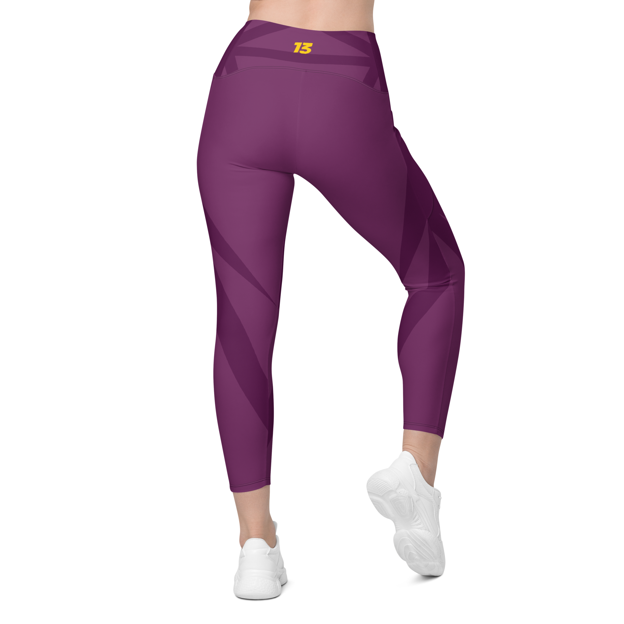 Full Back side profile of Maroon Haze leggings highlighting the integrated utility pocket and signature '13' hallmark branding.